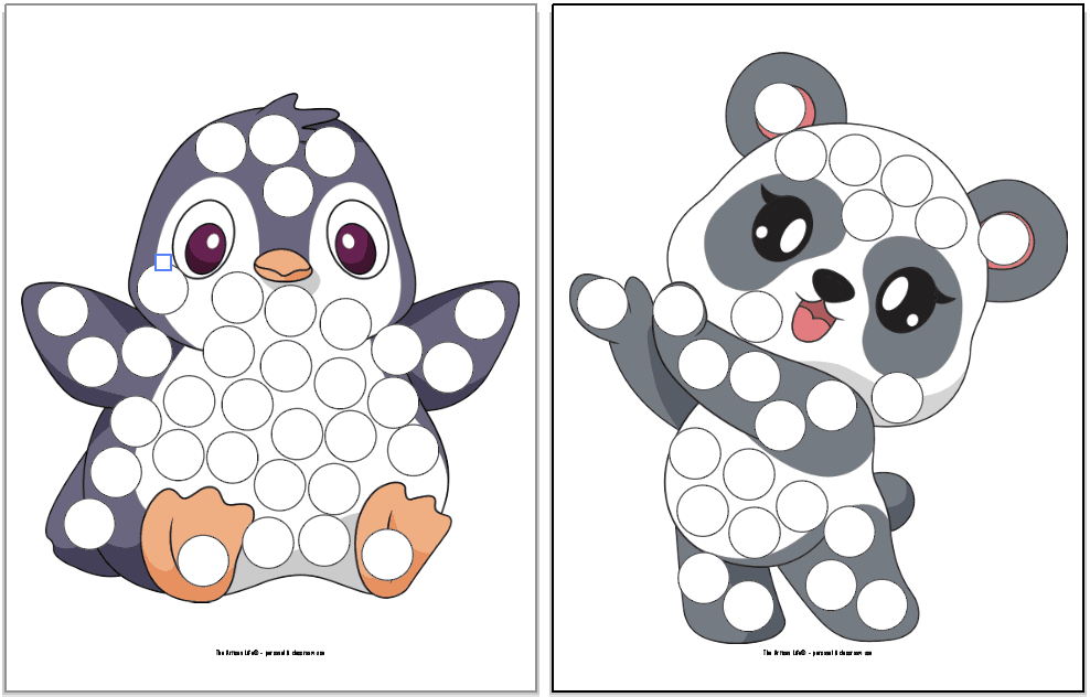 Penguin and panda colorful dot marker coloring pages