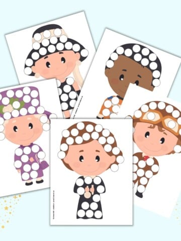 A preview of five printable dot marker coloring pages for Women's History Month