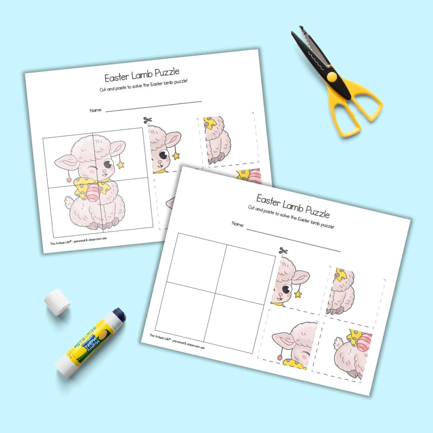 Free Printable Easter Lamb Cut & Paste Puzzle - The Artisan Life