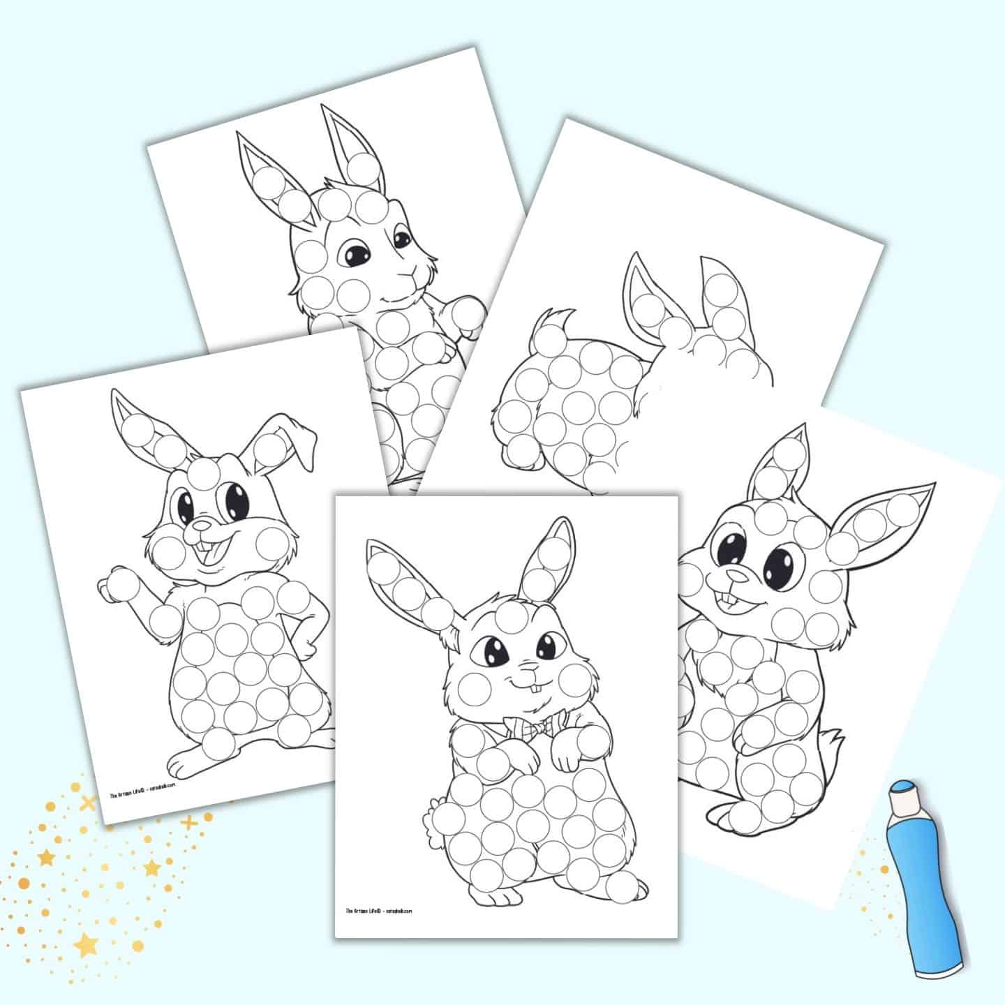 Free Printable Easter Bunny Dot Marker Coloring Pages (Black & White