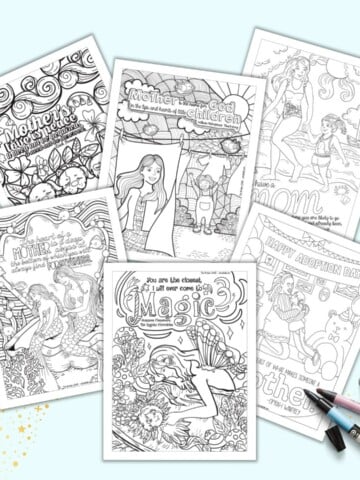 A preview of six printable coloring pages with quotes about mothers and motherhood