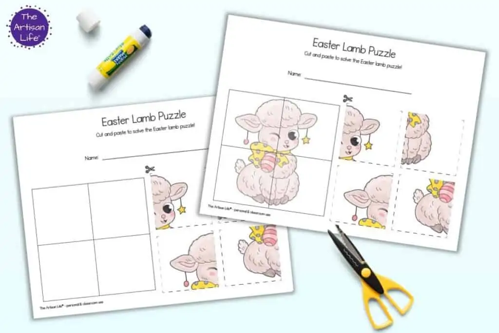 Free Printable Easter Lamb Cut & Paste Puzzle - The Artisan Life