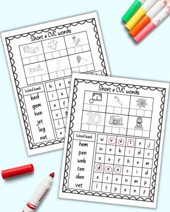 Free Printable Short E CVC Words Worksheets - The Artisan Life