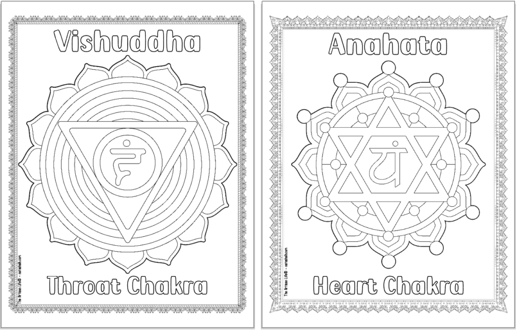 Coloring pages for throat chakra and heart chakra