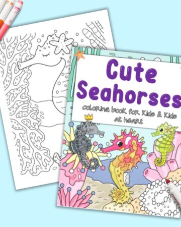 A preview of the front cover from "Cute Seahorses coloring book for kids"
