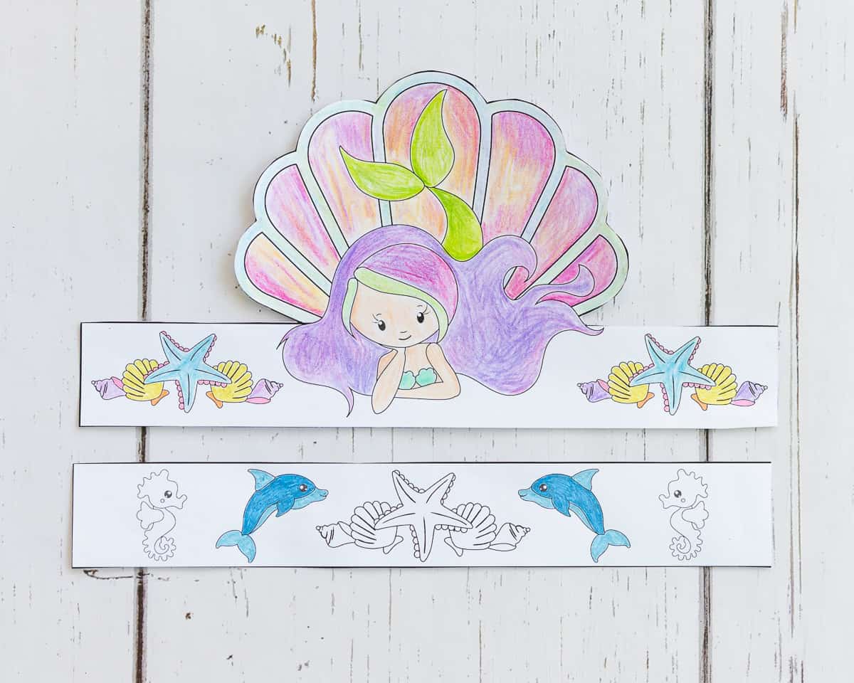 A printed, colored mermaid themed headband/crown