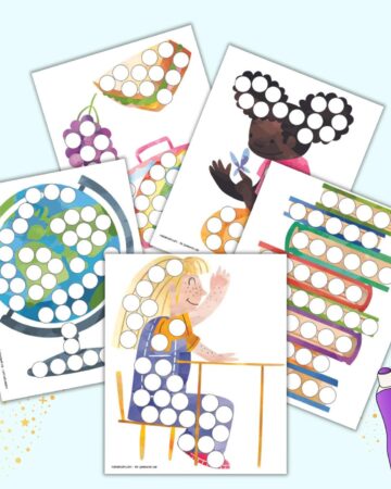 A preview of five back to school themed dot marker pages