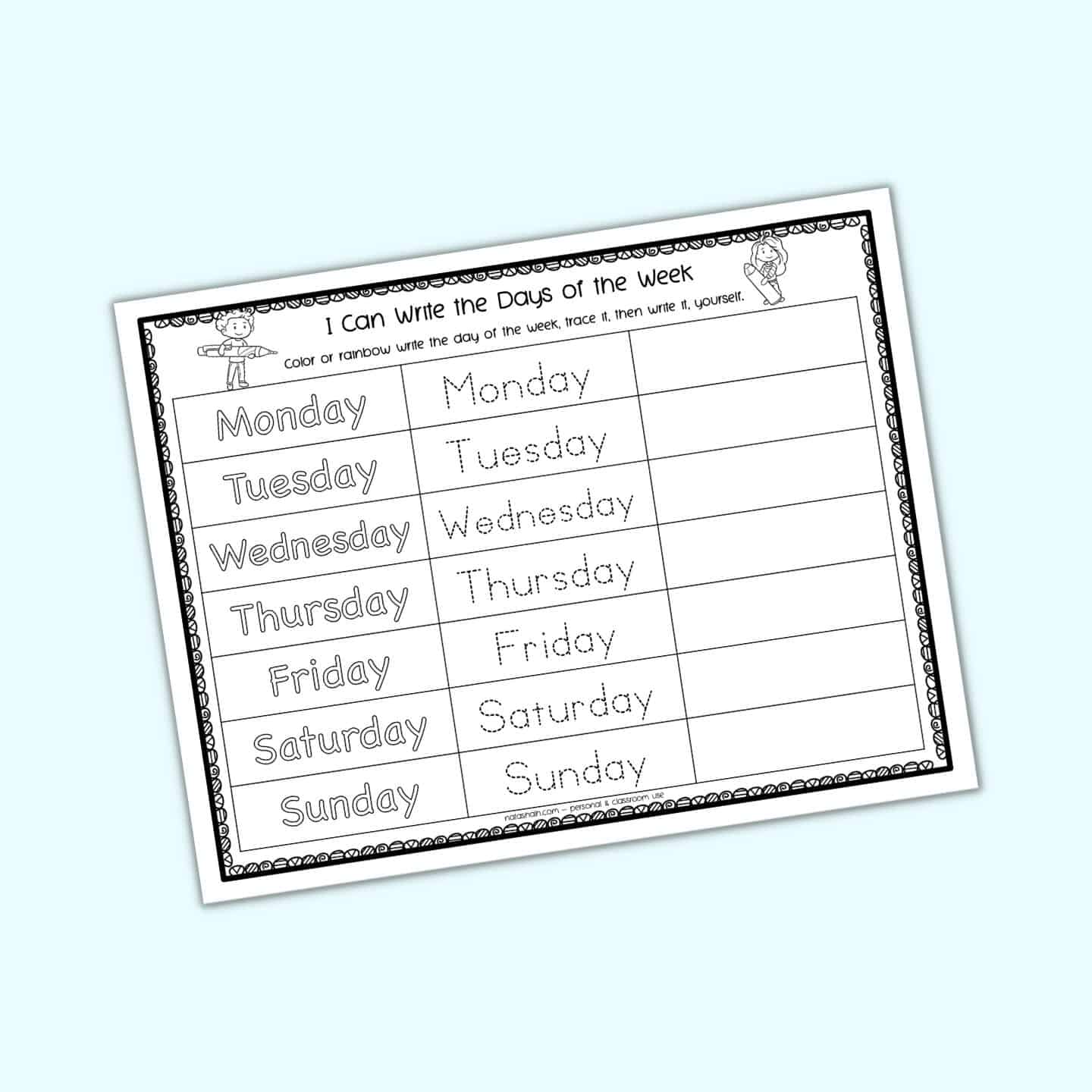 traceable-days-of-the-week-printable