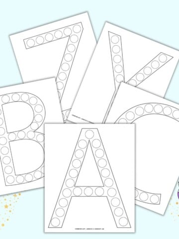 a preview of uppercase letter dot marker coloring pages with A, B, C, Y, and Z