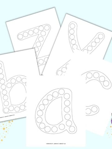 A preview of lowercase alphabet dot marker pages with a, b, c, y, and z