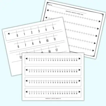 a preview of three pages of printable black and white 0-20 number lines