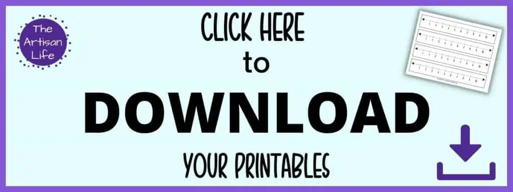 Text "click here to download your printables" (1-10 number lines)
