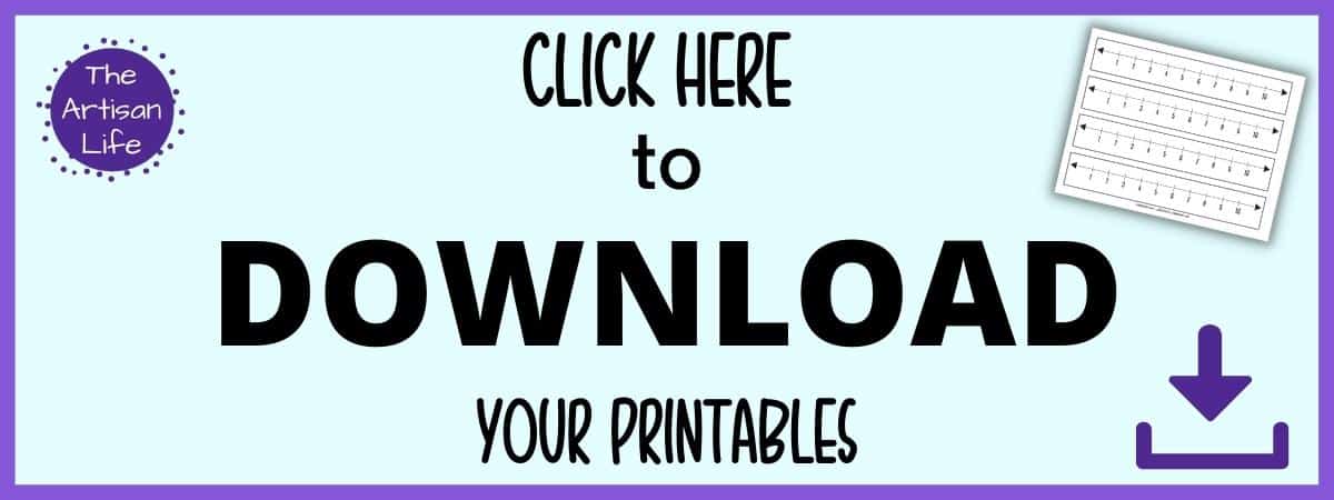 Text "click here to download your printables" (1-10 number lines)