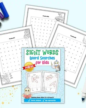 a preview of the front cover of and three interior pages from a sight words word search book for early readers