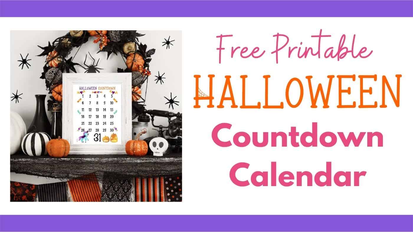 A children's Halloween countdown calendar next to the text "free printable Halloween countdown calendar"