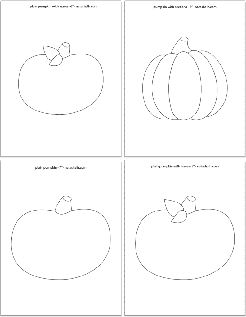 A preview of four large, 6 and 7 inch pumpkin templates