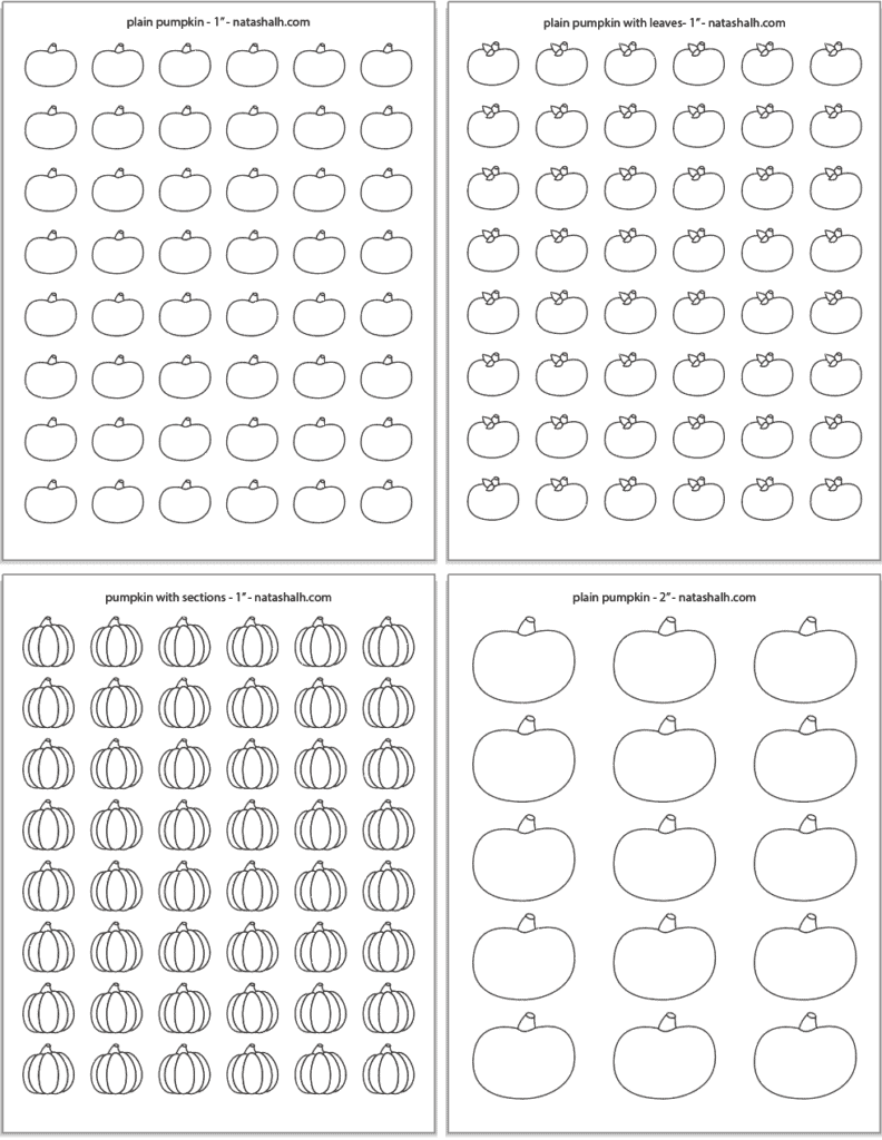 A preview of four small, 1 and 2 inch pumpkin templates