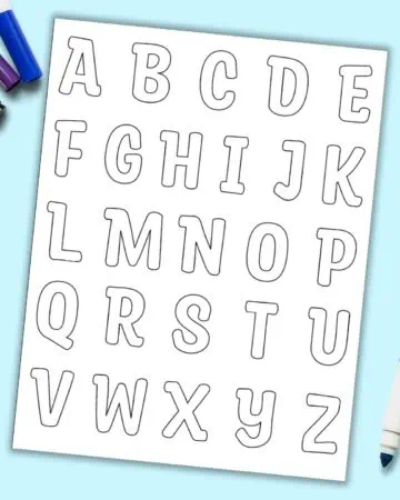 a preview of a page with the alphabet in uppercase bubble letters