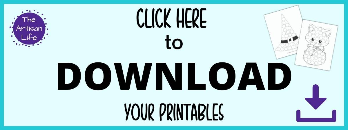 Text "click here to download your free printable" (Halloween dot marker pages)