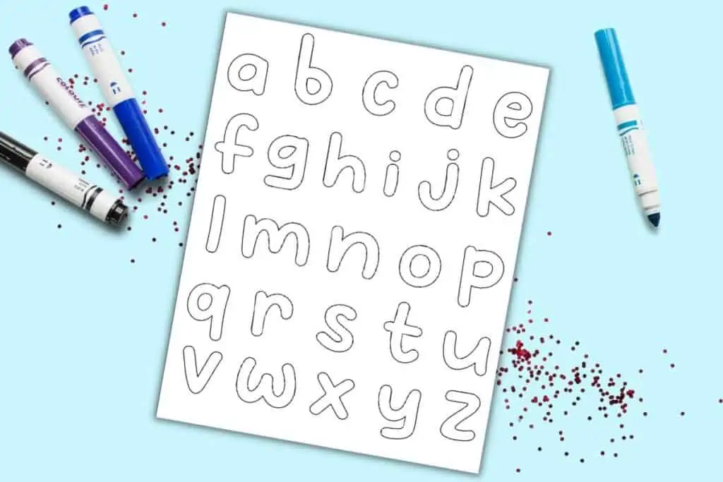 A preview of a page with the alphabet in lowercase bubble letters