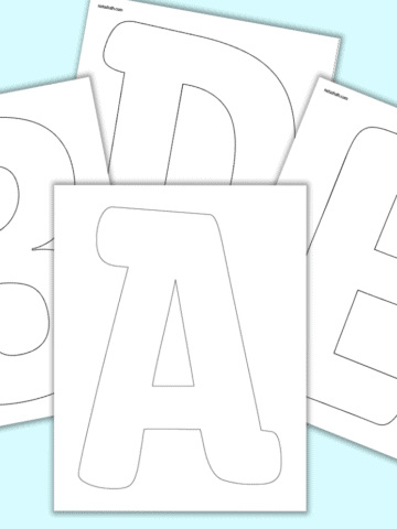 A preview of large uppercase bubble letter printables with letters A, B, D, and E