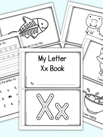 A preview of five pages of printable letter x book