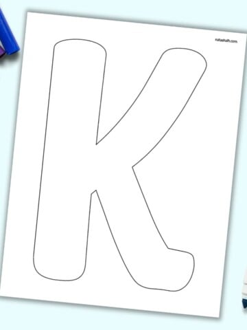 A page with a large bubble letter K