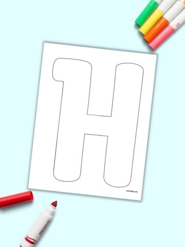A printable page with a large bubble letter H