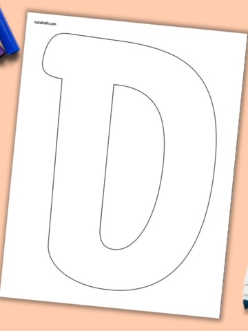 A sheet with a large printable letter D