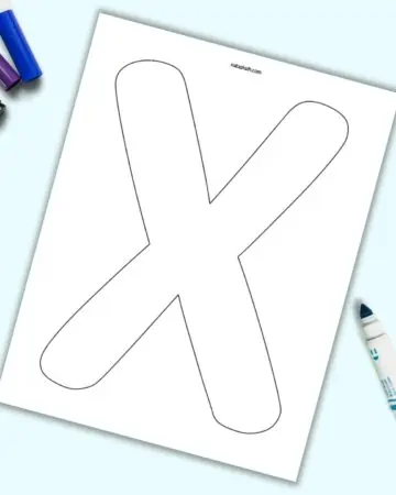 A page with a large printable bubble letter X