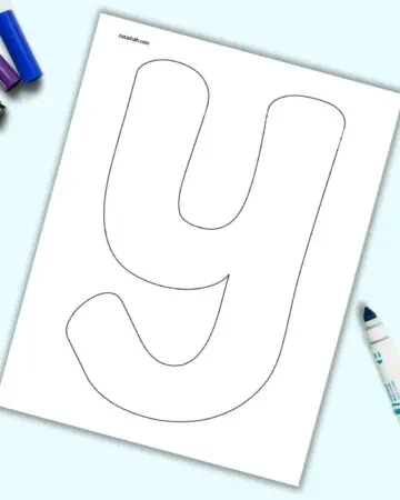 A page with a large printable bubble letter Y