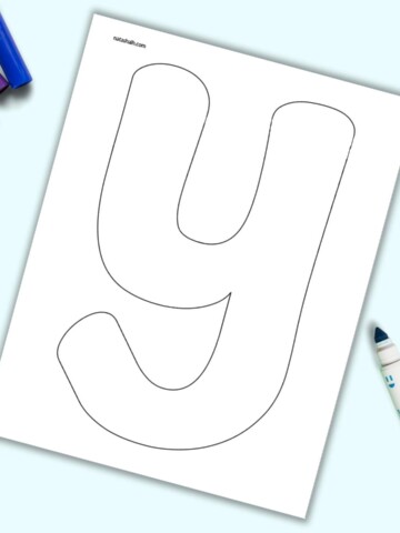 A page with a large printable bubble letter Y