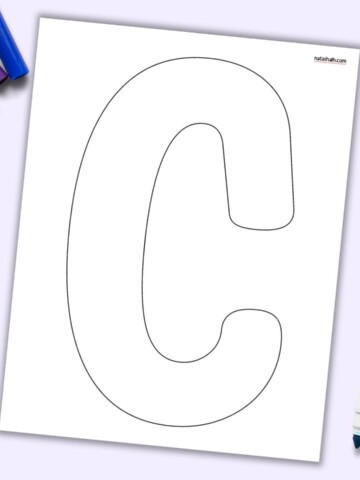 A printable page with a large uppercase bubble letter C