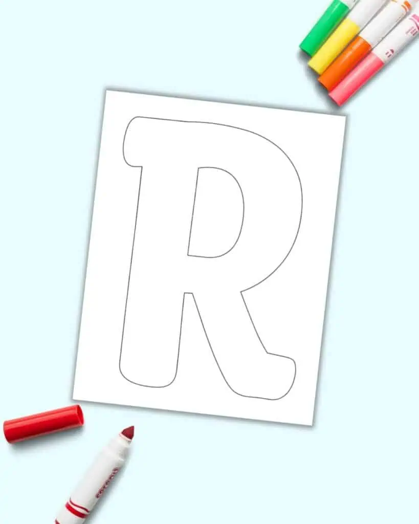 A printable with a large uppercase bubble letter R