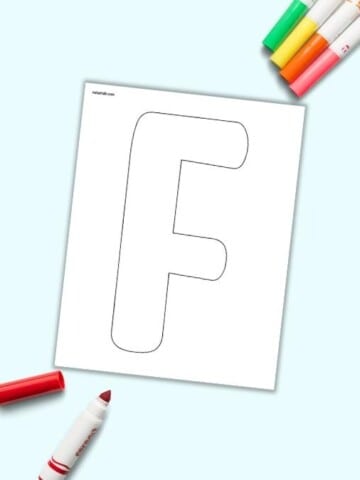 A page with a large uppercase bubble letter f