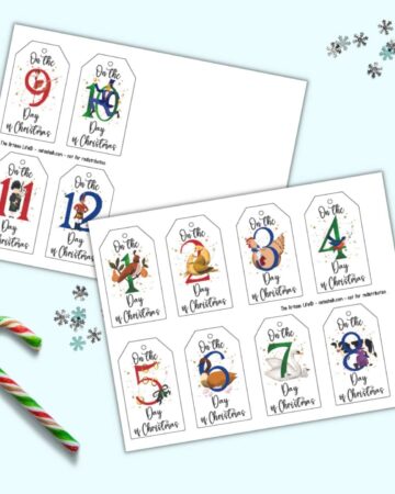 A purview of two sheets of 12 days of christmas printable gift tag