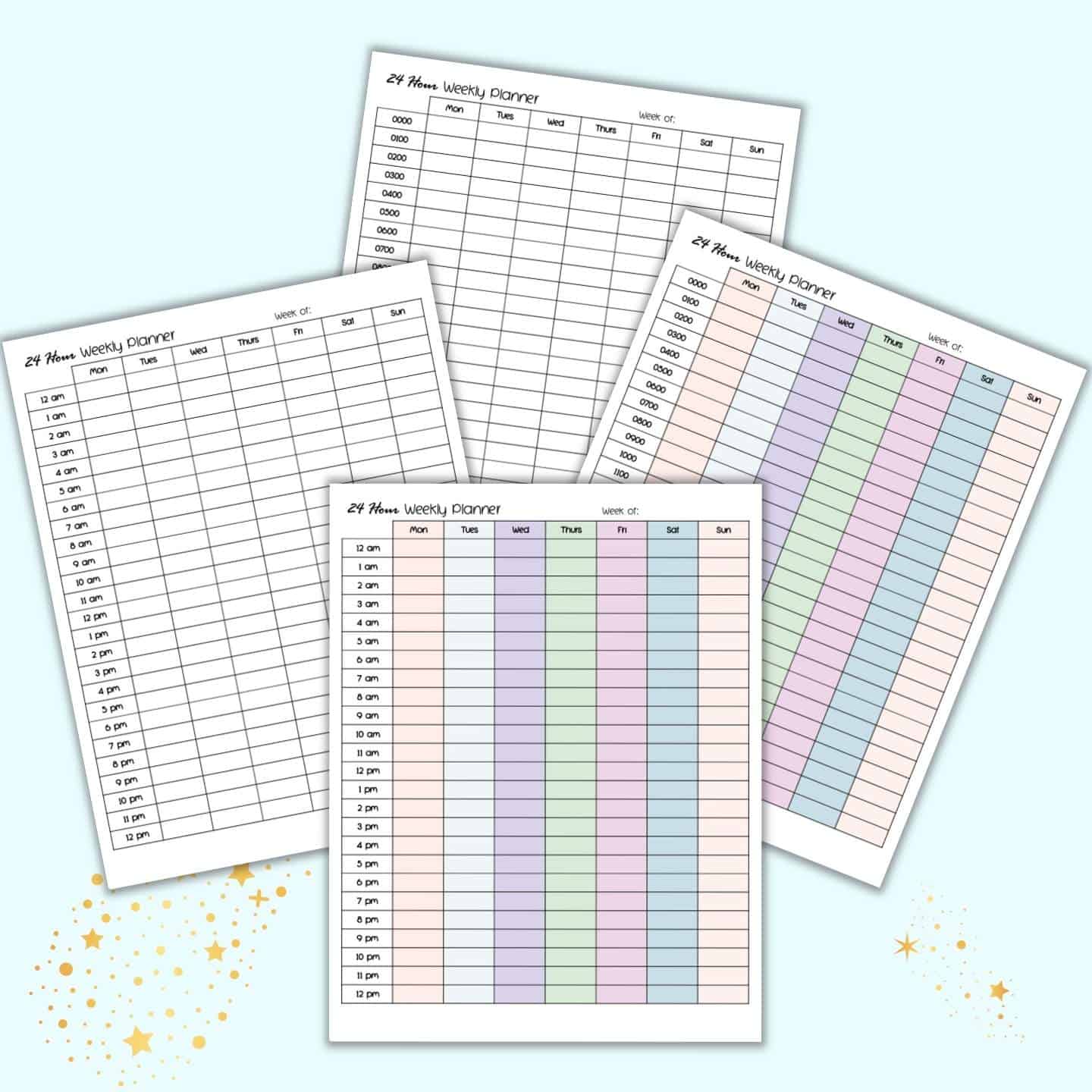 24 Hour Weekly Planner Printable Free Printable Templates