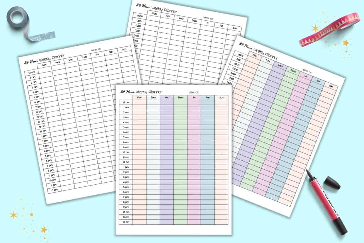 24 Hour Weekly Planner Printable (free printable 24 hour calendar