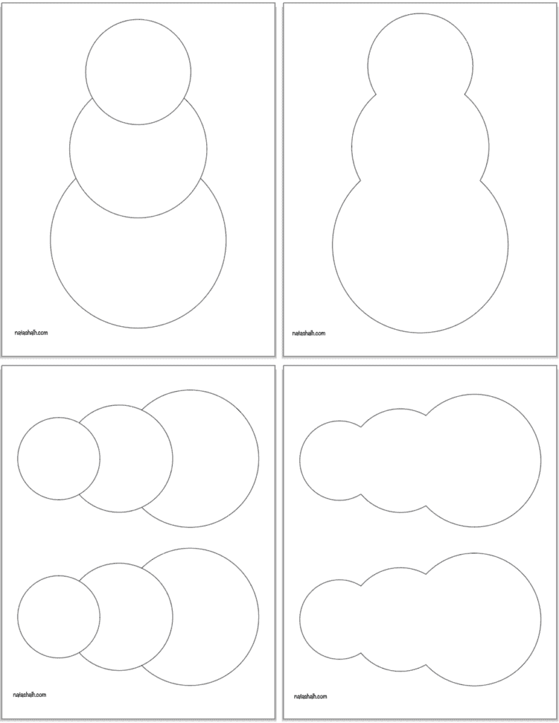 four blank snowman templates for children's crafts