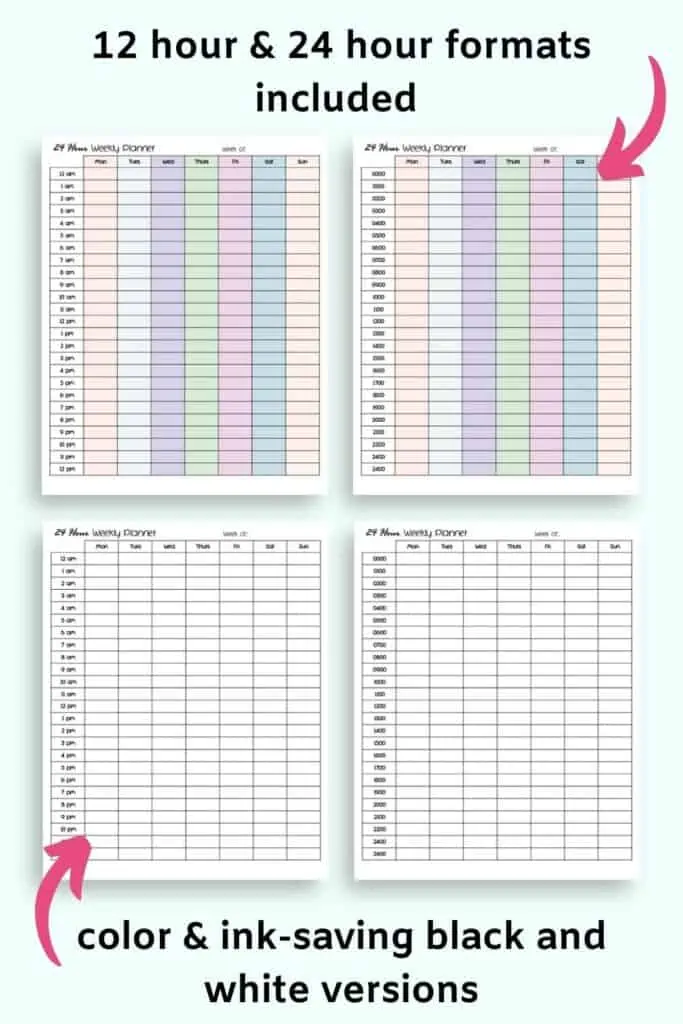 weekly calendar with times slots printable