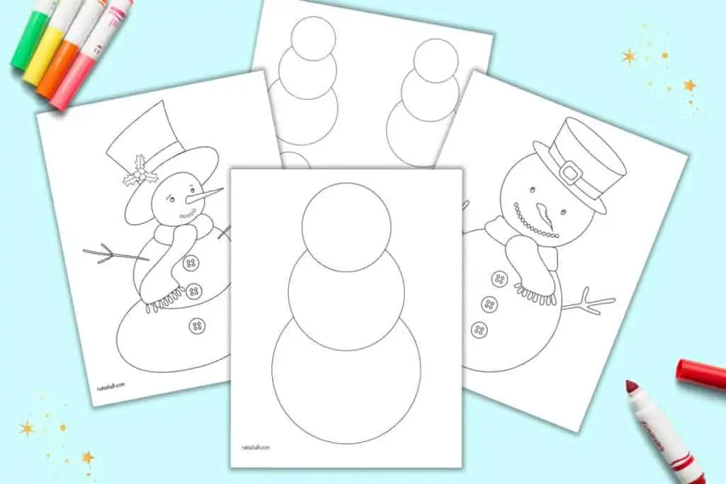 A preview of four pages of printable snowman template for crafts