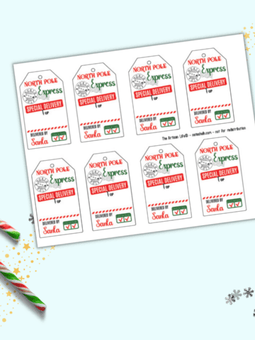 A page of free printable Santa gift tags for kids