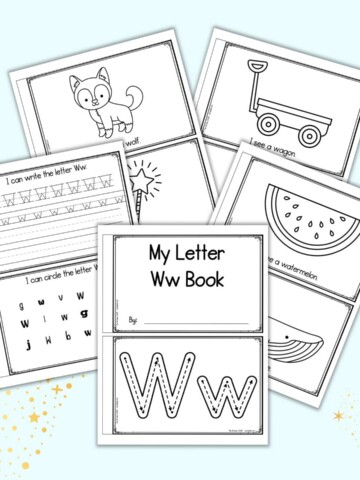 A preview of five pages of printable letter w book