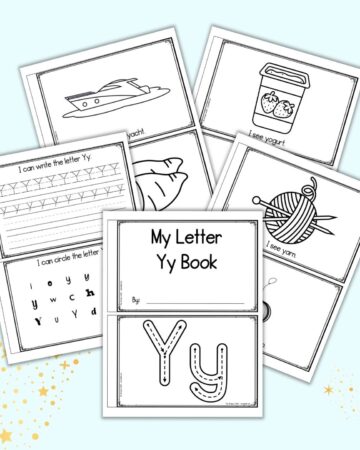 A preview of five pages of free printable letter y emergent reader for pre-k and kindergarten students