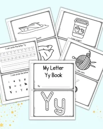 A preview of five pages of free printable letter y emergent reader for pre-k and kindergarten students