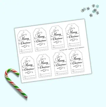 A page of Merry Christmas gift tag printables with simple, elegant calligraphy