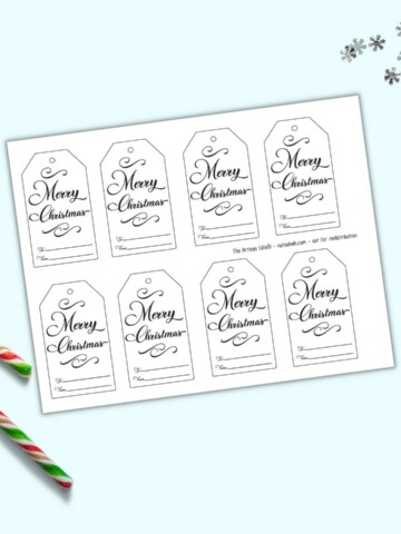 A page of Merry Christmas gift tag printables with simple, elegant calligraphy
