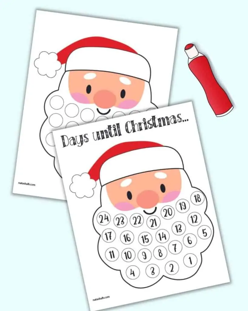 Free printable Santa's beard Christmas countdown pages