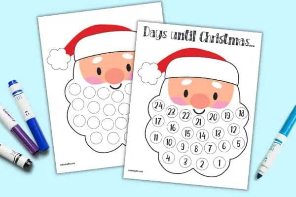 A preview of two free Santa's beard Christmas count down pages
