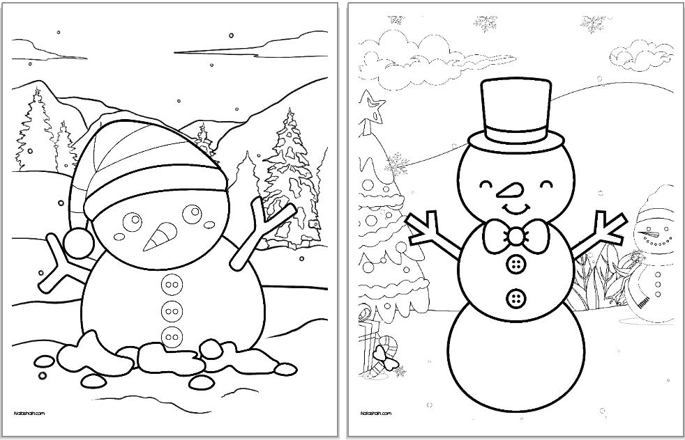 Two cute snowman coloring pages for kids